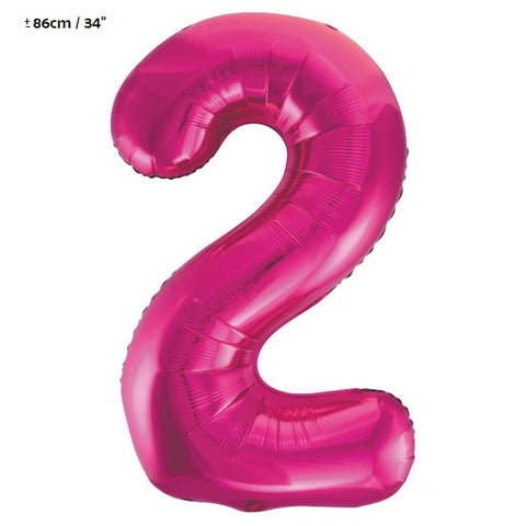 Folienballon Zahl "2" Pink / Fuchsia