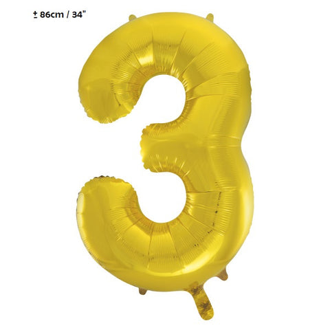 Folienballon Zahl "3" Gold