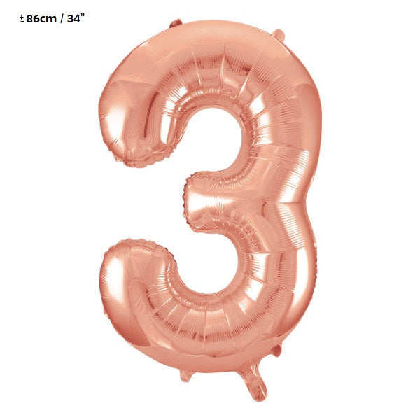 Folienballon Zahl "3" Rose Gold