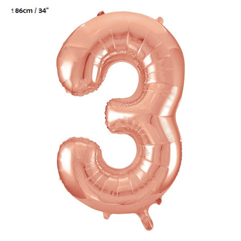 Folienballon Zahl "3" Rose Gold