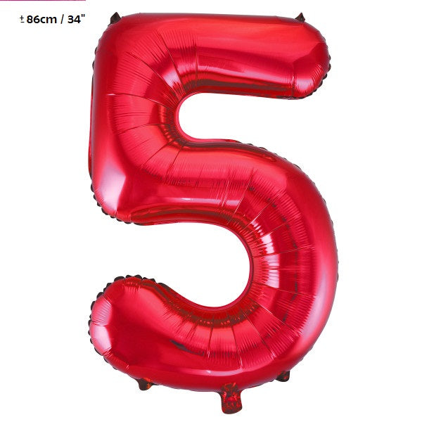 Folienballon Zahl "5" Rot